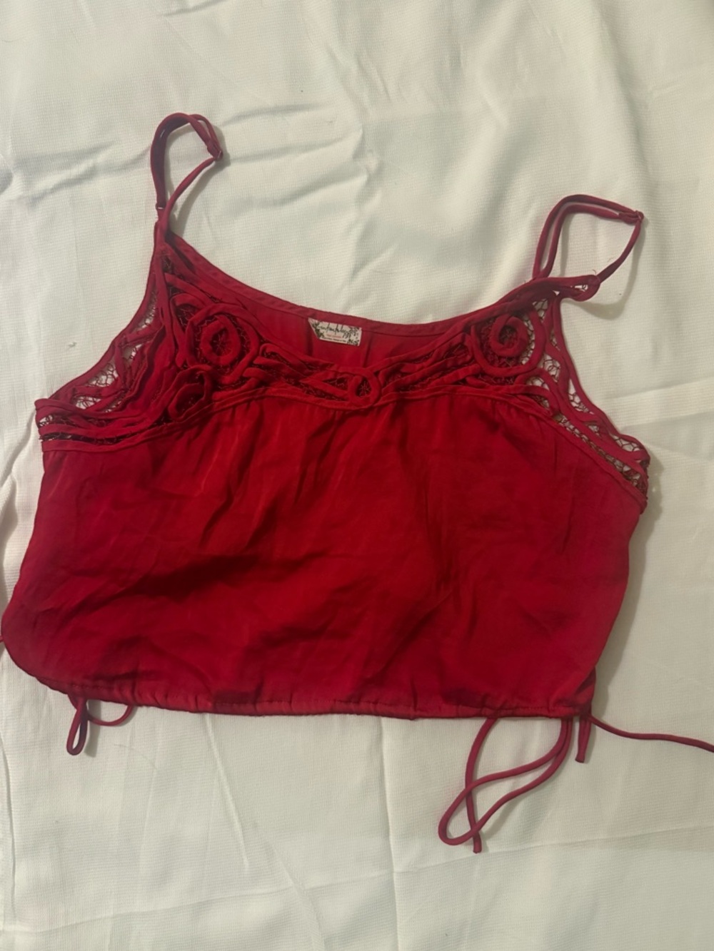 Free People Red Lace-Trim Cropped Camisole